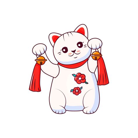 Gato De La Suerte Maneki Neko Símbolo Japonés De Riqueza Ilustración
