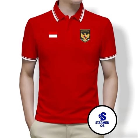 Jual Kaos Polo Shirt Pria Kerah List Putih Logo Garuda Indonesia And Bendera Indonesia 78th