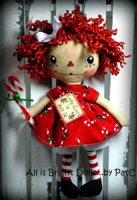 Candy Cane Raggedy Annie Prim Rag Doll Whimsical Ooak Etsy Doll