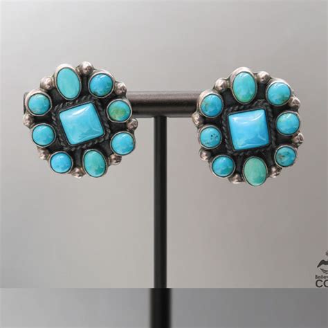 Navajo Della Francis James Sterling Silver Turquoise Stud Earrings Etsy