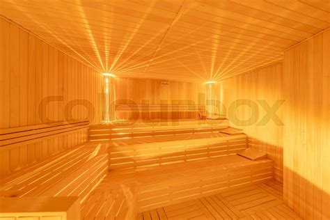 Hot Wooden Sauna Room Interior Stock Image Colourbox