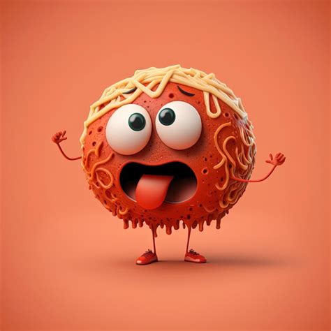 Premium Ai Image Cute Cartoon Meatball With Spaghetti Hair Character