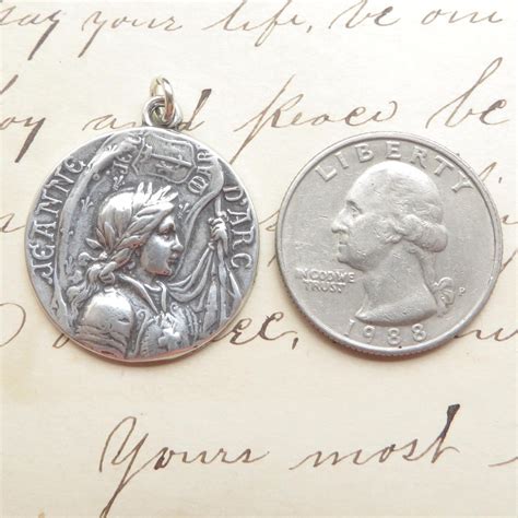 St Joan Of Arc On Horseback Medal Sterling Silver Antique Replica