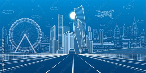 Wide Highway Urban Infrastructure Illustration Futuristic City On