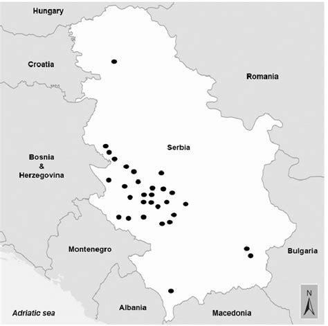 Map Of Serbia Showing Sampling Locations Indicated By Black Dots