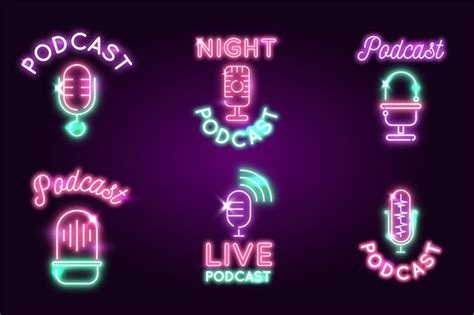 Free Vector Neon Lights Podcast Logo Collection