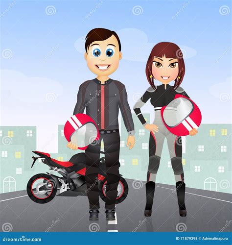 Couple With Motorcycle Stock Illustration Illustration Of Engines