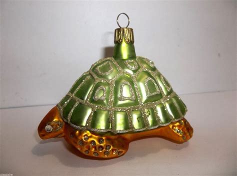Vintage Sea Turtle Christmas Ornament Blown Glass Rhinestone Eyes