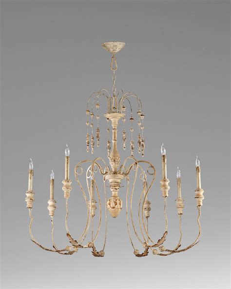 French Country Chandelier Antique White 8 Light Chateau Style