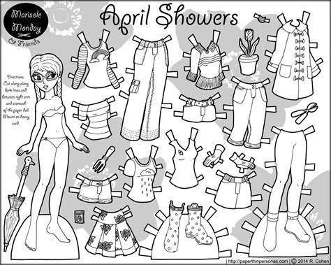 The belt often had a decorated buckle. April Showers: Printable Paper Doll in Black and White ...