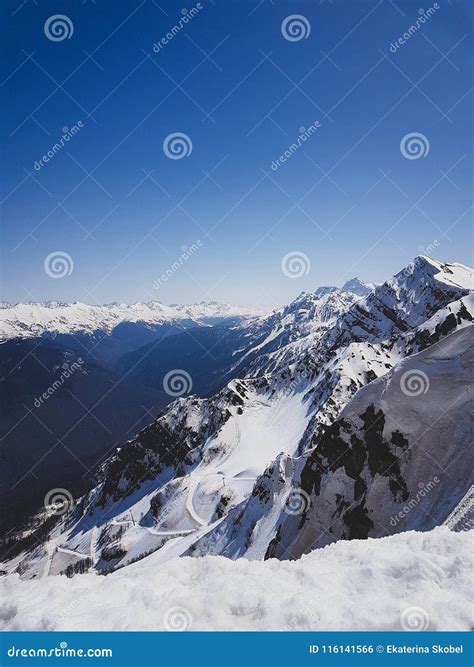 Snow Covered Mountains Sochi Russia Rose Peak Stock Photo Image Of