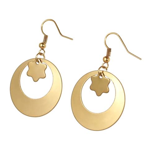 Top Fashion Stainless Steel Drop Earrings Gold Color Round Womens Dangle Earrings Romantic Lady
