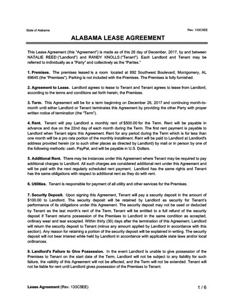 Free Alabama Residential Leaserental Agreement Legal Templates