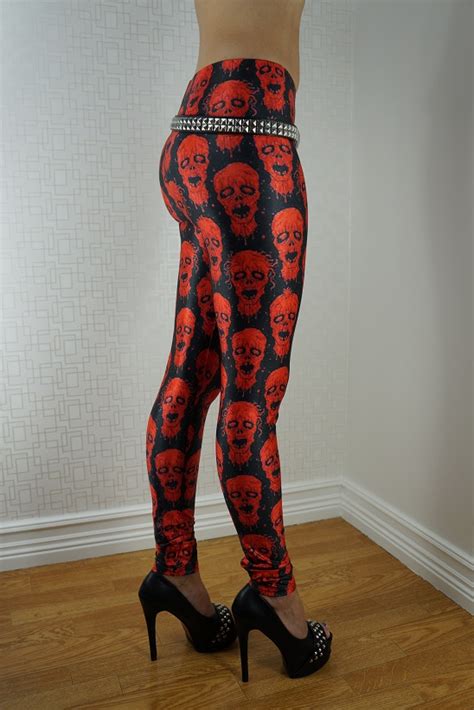 Zombie Red Leggings Skeleton Skulls Cross Ol