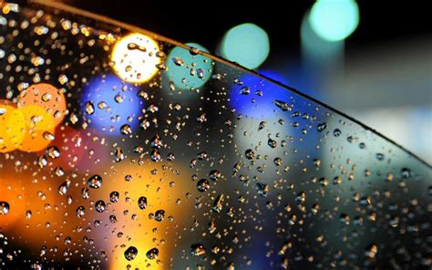 Hd Bokeh Lights Glass Car Drops Water Rain Wide Mobile Wallpaper