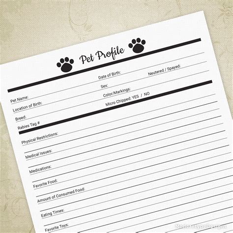 Pet Profile Printable For Pet Owners And Businesses
