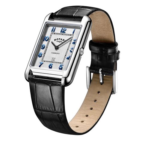 Rotary Cambridge Rectangle Dial Black Leather Strap Mens Watch Gs0528070 42mm Watchnation