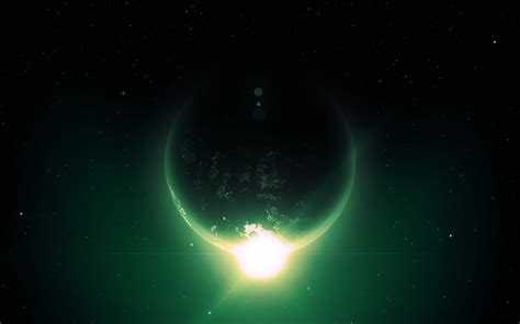 Wallpaper 2560x1600 Px Glowing Green Planet Space Art Stars