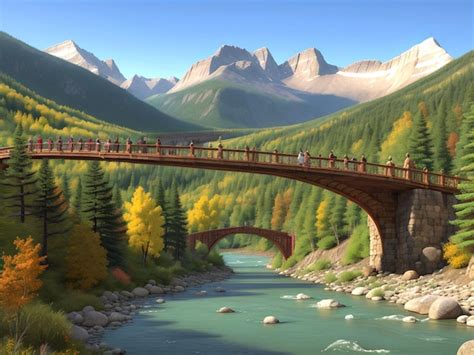 Premium Ai Image Mountain River And Bridge Animation
