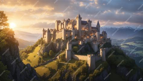 Premium AI Image | Enchanted Twilight A Majestic Medieval Castle and