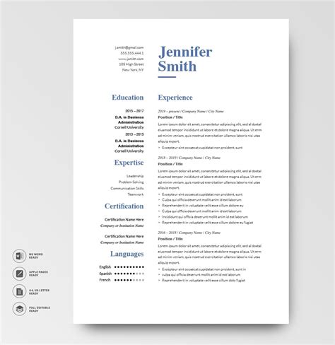 Classic Resume Template 120760 Color Blue Ms Word Resumeway