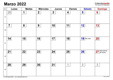 Calendario Marzo 2022 En Word Excel Y Pdf Calendarpedia