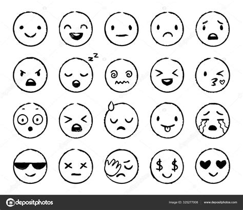 Emoji Dibujado A Mano Doodle Emoticonos Sonrisa Boceto De La Cara Y