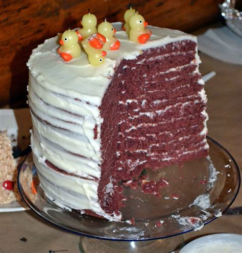 Red velvet cake with butter roux frosting. Twelve Layer Red Velvet Cake with Cream Cheese Frosting ...