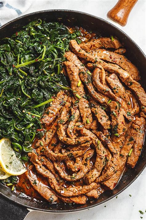 15 Minute Lemon Garlic Butter Steak With Spinach — Eatwell101