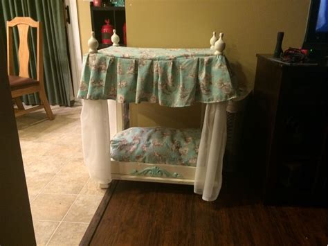 Diy dog bed and cabinet. Canopy dog bed made from an old end table. | Dog canopy ...
