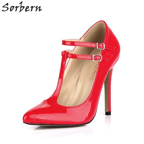 Buy Sorbern Sexy Red T Strap Pointed Toe Women Pump High Heels Shoes Heel