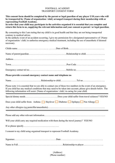 Soccer Team Child Travel Consent Form In Word And Pdf Formats