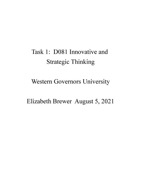 D081 Task 1 Tasks Task 1 D081 Innovative And Strategic Thinking