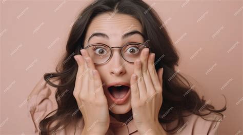 Premium Photo Hands Touch Glasses Open Lips Portrait Of Shocked Optimistic Person Isolated On