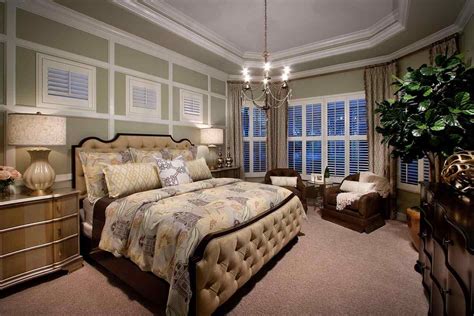Elegant Master Bedroom Design Ideas With Chandelier And Table Lamp Also