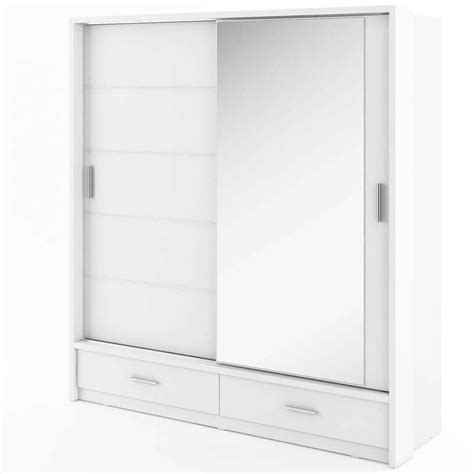 Klassy 2 Door 2 Drawer White Mirrored 200cm Sliding Door Wardrobe