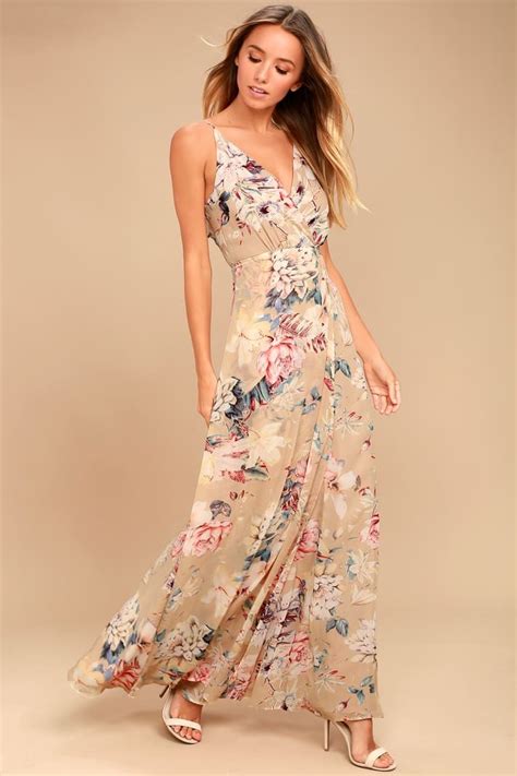 Something Just Like This Beige Floral Print Maxi Dress Floral Chiffon