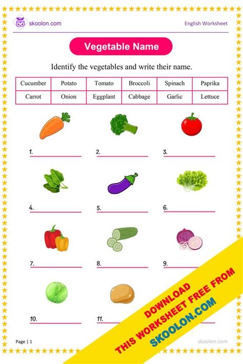 Vegetable Name Worksheet