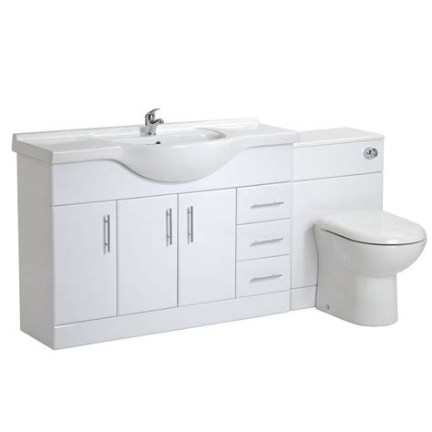 Stylish White Gloss Bathroom Furniture Vanity Unit Sink Basin And Wc