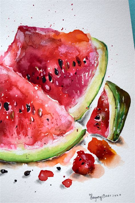 Original Watermelon Watercolor Painting Fruits Wall Art Etsy
