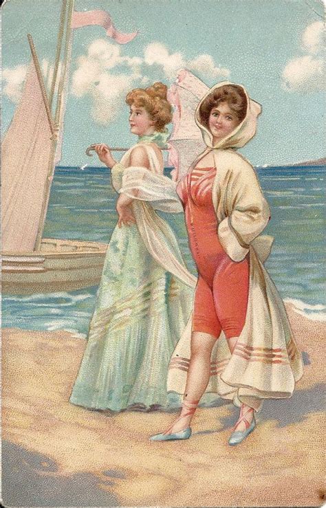 Bathing Beauties Saucy Seaside Edwardian Postcard Colour Etsy Uk Vintage Illustration