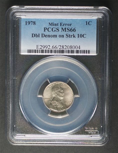 1978 Double Denomination Error Penny Cent Struck On Dime Pcgs Ms66