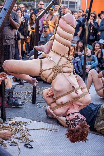 Naked Woman In Upside Down Suspension Bondage Folsom Street Fair 2015