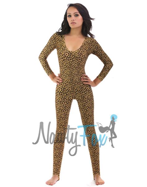 Leopard Animal Cheetah Cat Shiny Spandex Stirrup Unitardbodysuit