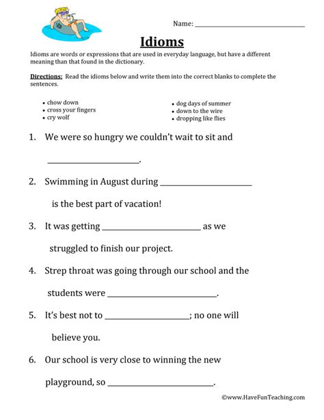 Using Idioms Worksheet By Teach Simple