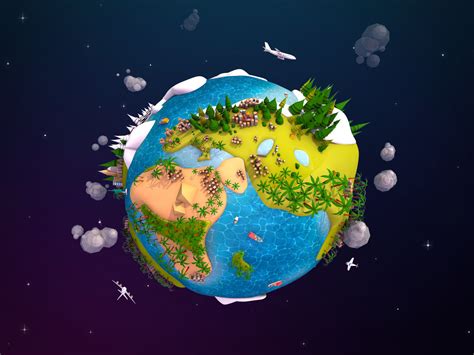 3d Model Cartoon Lowpoly Earth Planet 2 Vr Ar Low Poly Animated