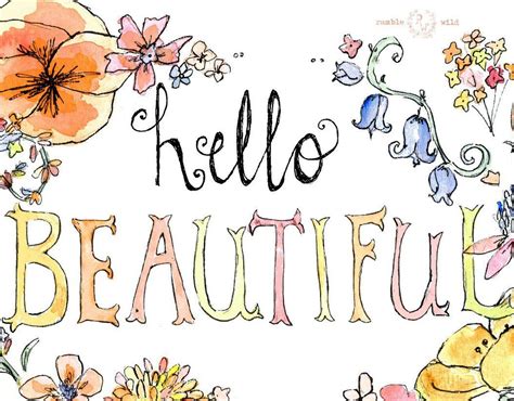 Flower Typography Handmade Hello Beautiful In Peaches And Cream 8x10