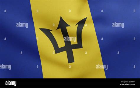 National Flag Of Barbados Waving 3d Render The Broken Trident Or Barbados Flag Designed By