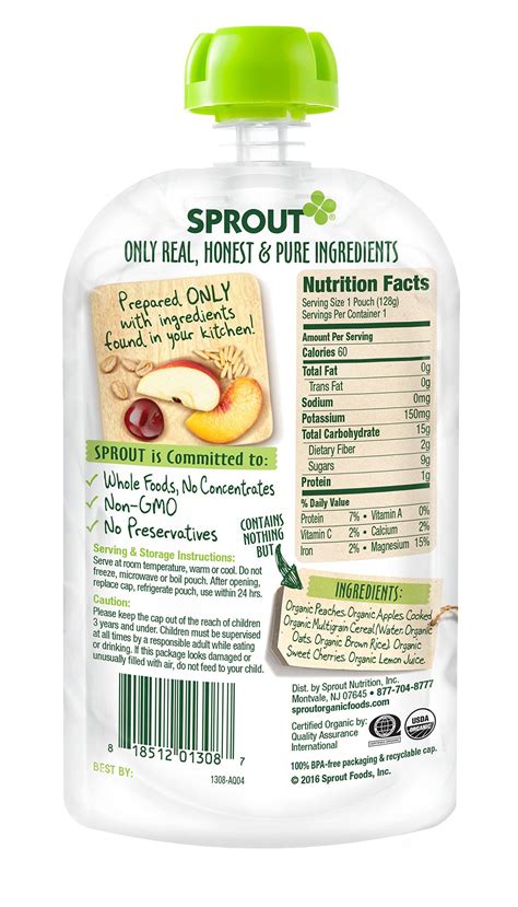 3.5 oz pouch (pack of 9) $12.99. Sprout Organic Baby Food Pouches Stage 3 Sprout Baby Food ...