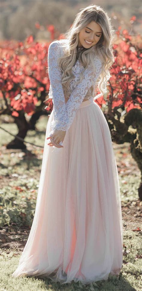 Blush Pink Wedding Dressescountry Weding Dressesbohemian Wedding Dress Rust Long Sleeve